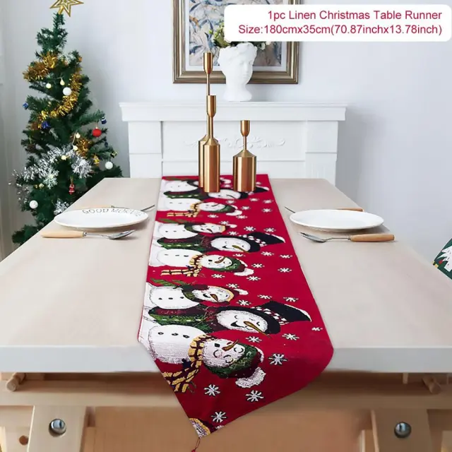 Cotton and linen embroidery Christmas table runner Snowman - Shop at LoveMi