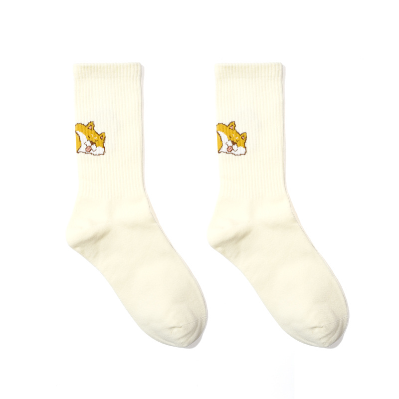 Cute Shiba Inu Beige Sports and Leisure Cotton Socks
