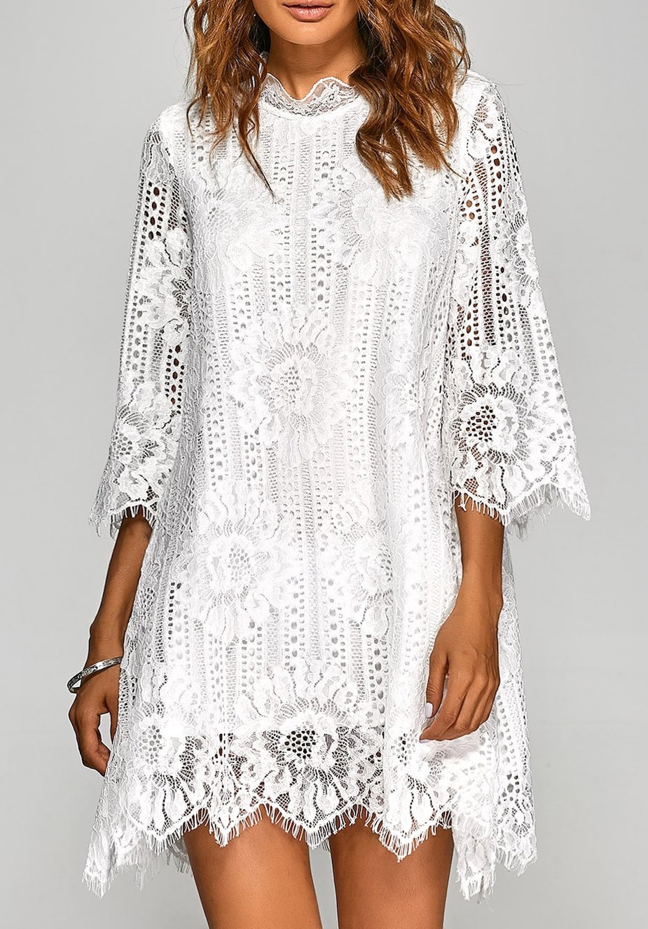 Pure color lace chain link flower dress