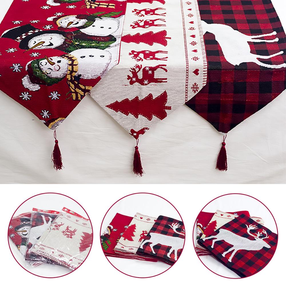 Cotton and linen embroidery Christmas table runner (Snowman)
