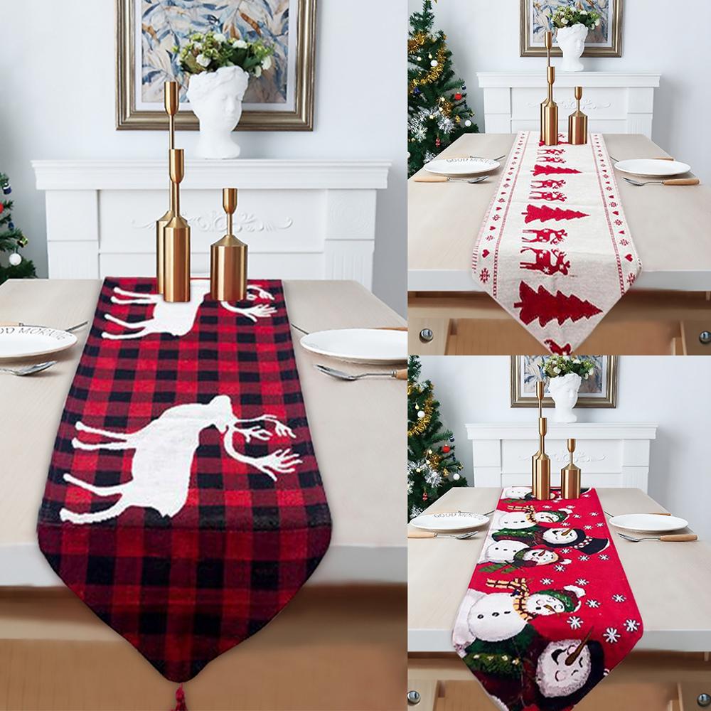 Cotton and linen embroidery Christmas table runner (Snowman)