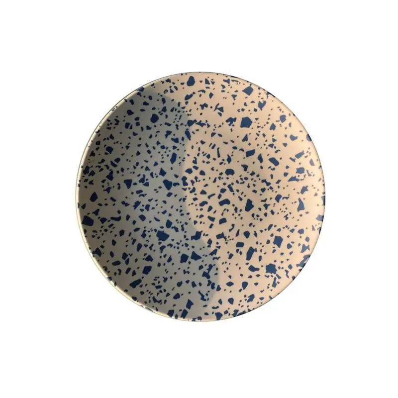 Creativity Hand Painted Bamboo Fiber Dinner Plate - Blue Dots On White