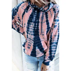 Tie-Dye Printed Sweater Loose Hooded Long Sleeve Top - Pink Tie Dye - View 1