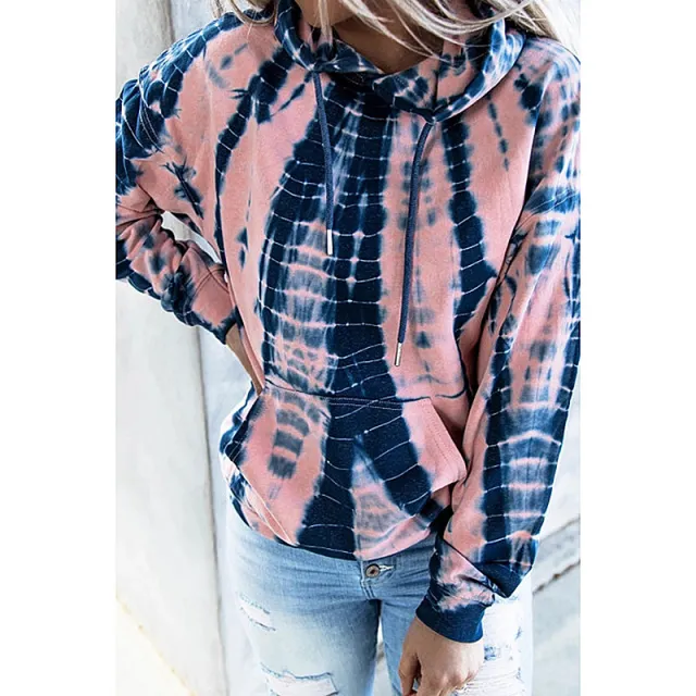Tie Dye Printed Sweater Loose Hooded Long Sleeve Top Pink Tie Dye - Shop at LoveMi