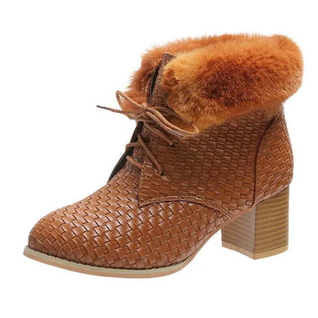 Block heeled warm high heels Brown - Shop at LoveMi