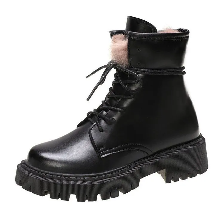 Women's thick-soled British style short boots - Black