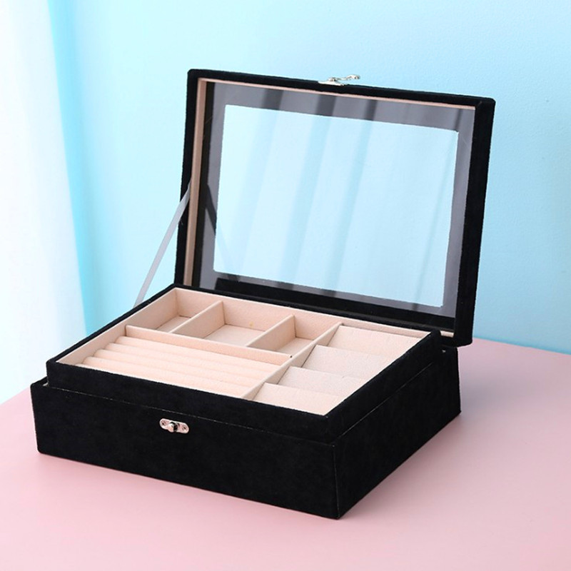 Ice Flower Velvet Jewellery Window Storage All Kinds Of Jjewelry Jewelry Box Black - Shop at LoveMi