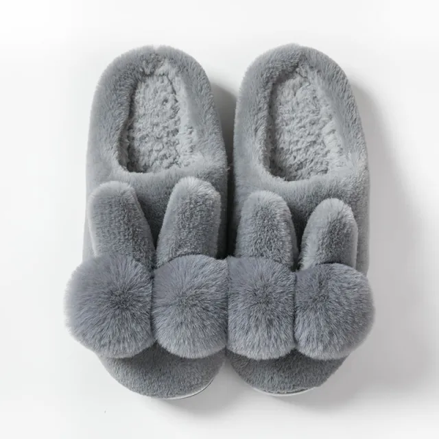 Bunny Fluffy Slippers Grey - Shop at LoveMi