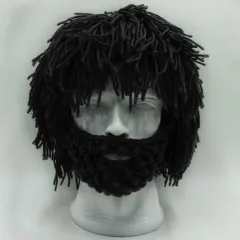 Halloween party spoof knit wool hats handmade beard men and women wig hats - Black - View 1