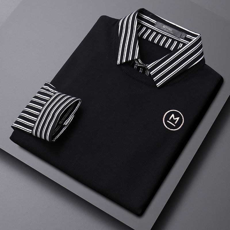 Sweater Stripes Men's Casual Autumn And Winter Base Shirt Collar Length