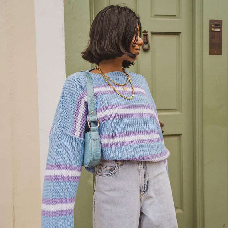 Casual striped loose long-sleeved knitted sweater