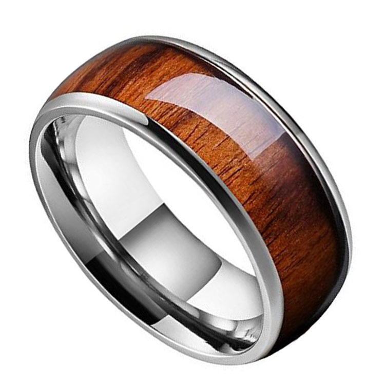 Tungsten steel wood grain inlaid ring