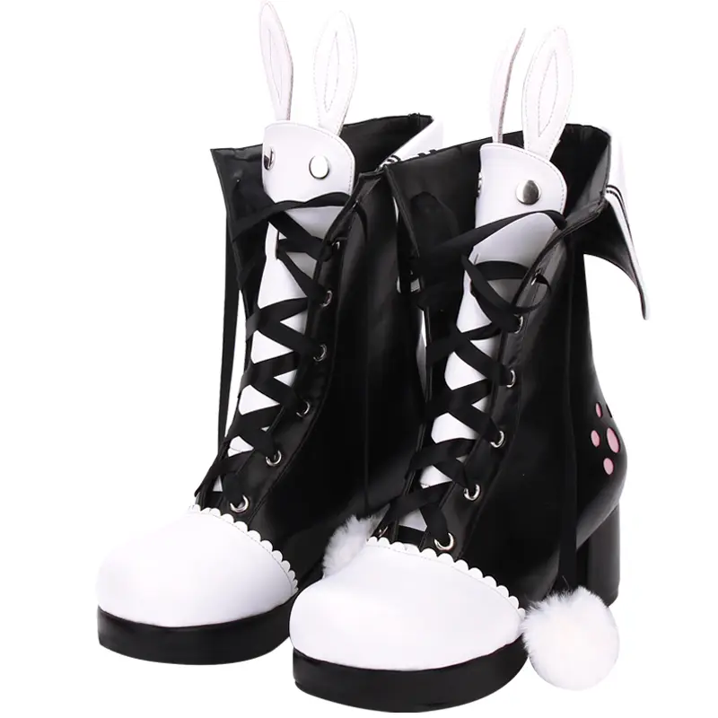 Boots Winter Lace Lapel Embroidered Rabbit Ears Thick Heel Lolita Boots