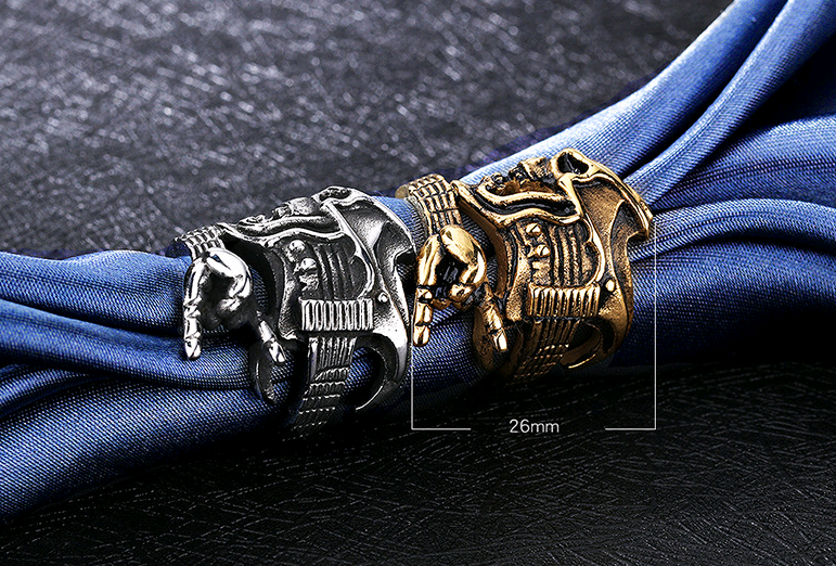 Titanium steel men's ring fashion rock hip hop skull guitar victory gesture instrument single ring — foto 7