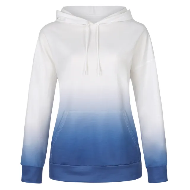 Tie Dye Printed Sweater Loose Hooded Long Sleeve Top Blue - Shop at LoveMi
