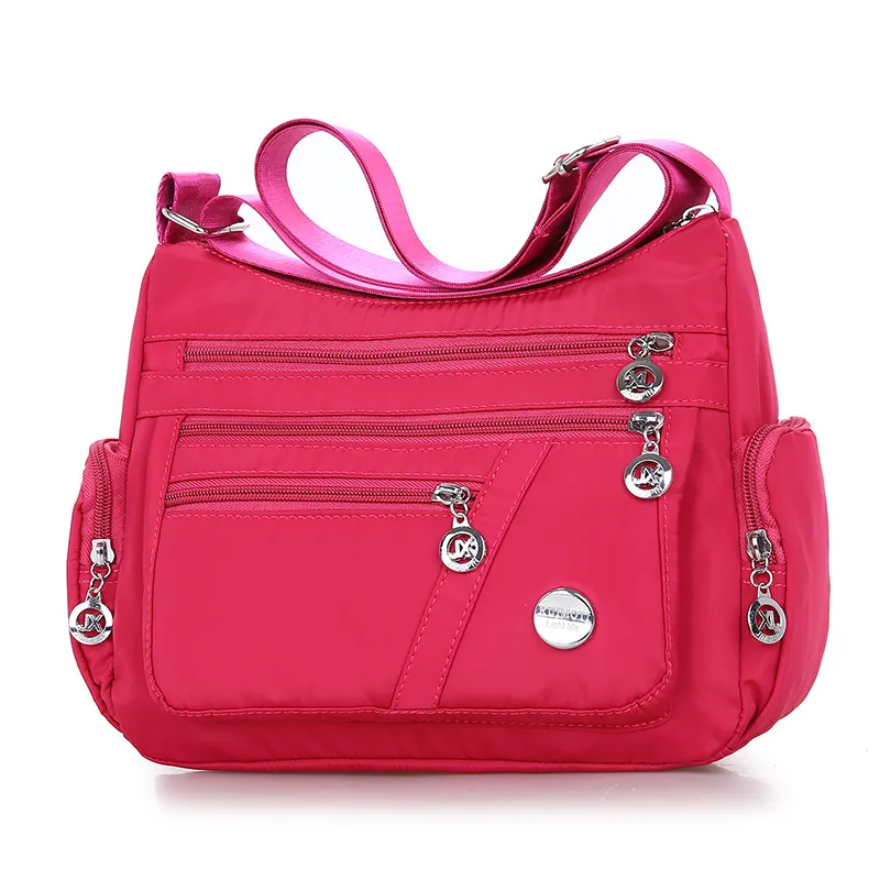 Ladies Multi-layer Square Fashion Women Shoulder Messenger Bag Waterproof Nylon Oxford Crossbody Bag Handbags - Rose