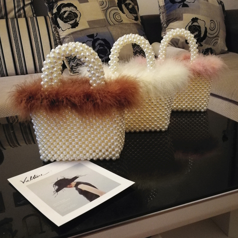 Hand-woven wool and beaded pearl bag
