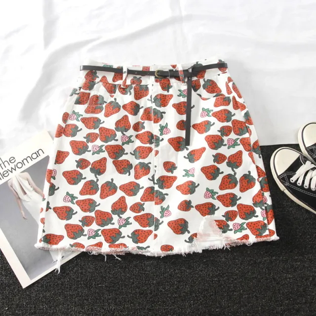 Floral strawberry high waist skirt Floral - Shop at LoveMi