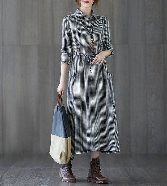 Ladies single breasted long sleeve shirt dress