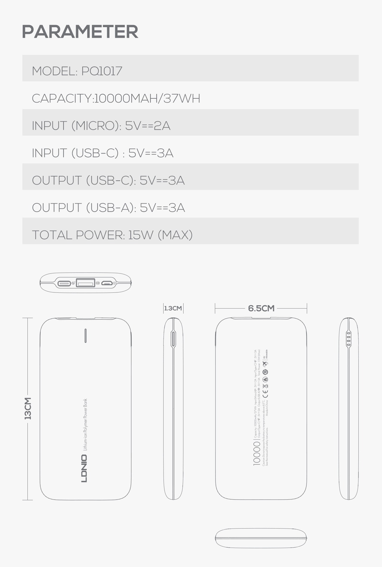 Austenitic Stainless Steel Large Capacity Power Bank