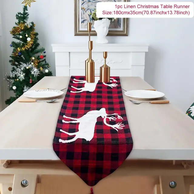 Cotton and linen embroidery Christmas table runner Elk - Shop at LoveMi