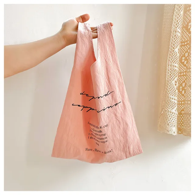 Hand carry letter vest bag canvas cotton linen bag Pink - Shop at LoveMi