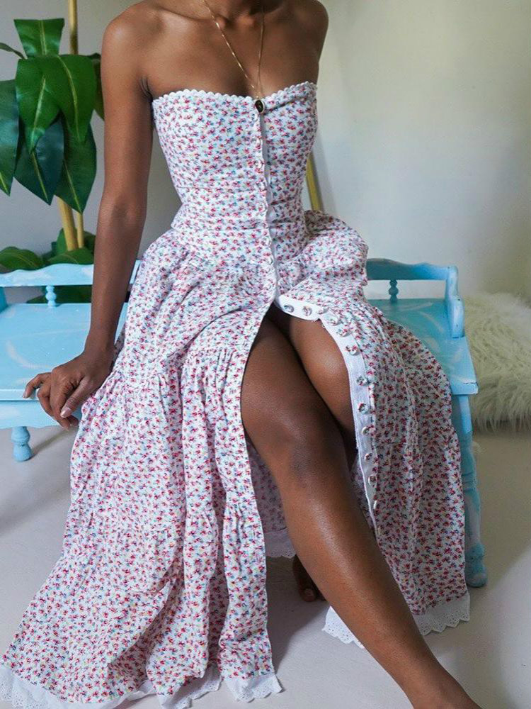 Floral tube top waist dress