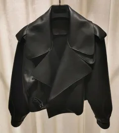Leather Jacket Women New Outerwear Large Retro - Black - View 1