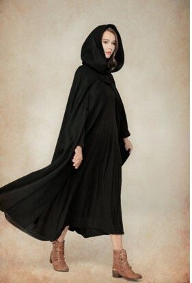 Four color hooded tie shawl Black - Shop at LoveMi
