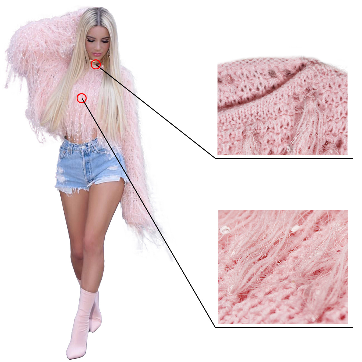 Fashion handmade tassel knitted pullover sweater