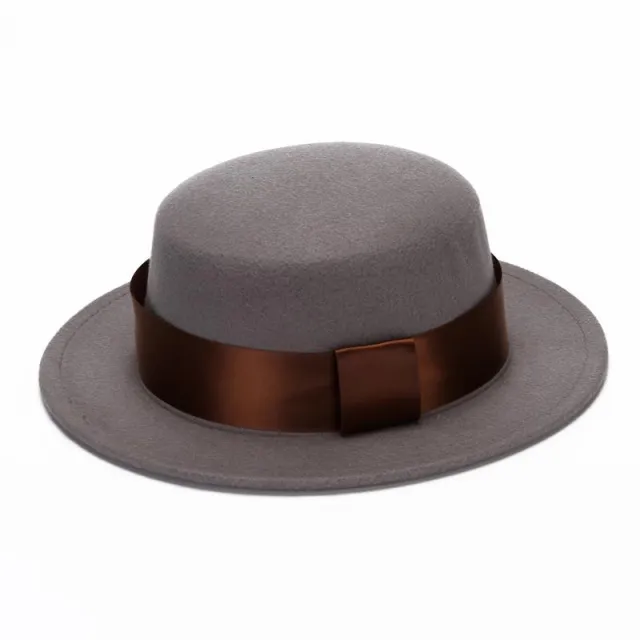 Solid color woolen top hat and flat brim hat Grey - Shop at LoveMi