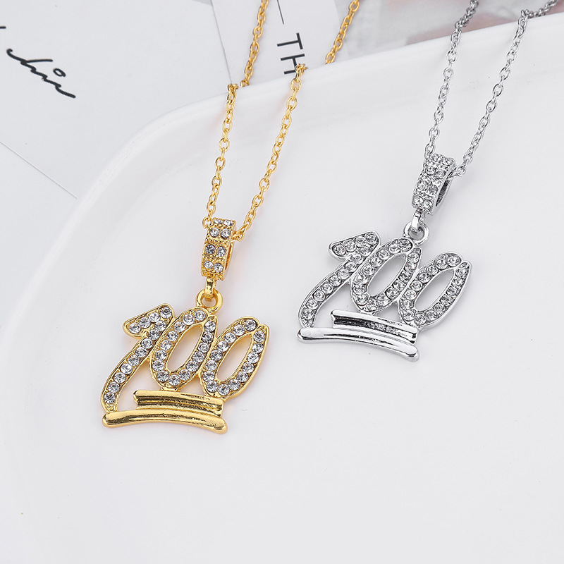 Men's full diamond 100 letters pendant necklace