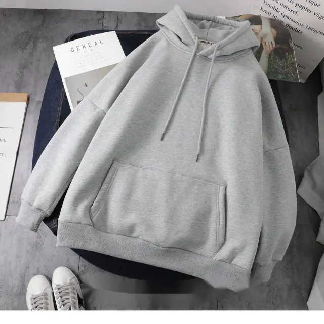Autumn and winter plus velvet padded hooded sweater Grey - Shop at LoveMi