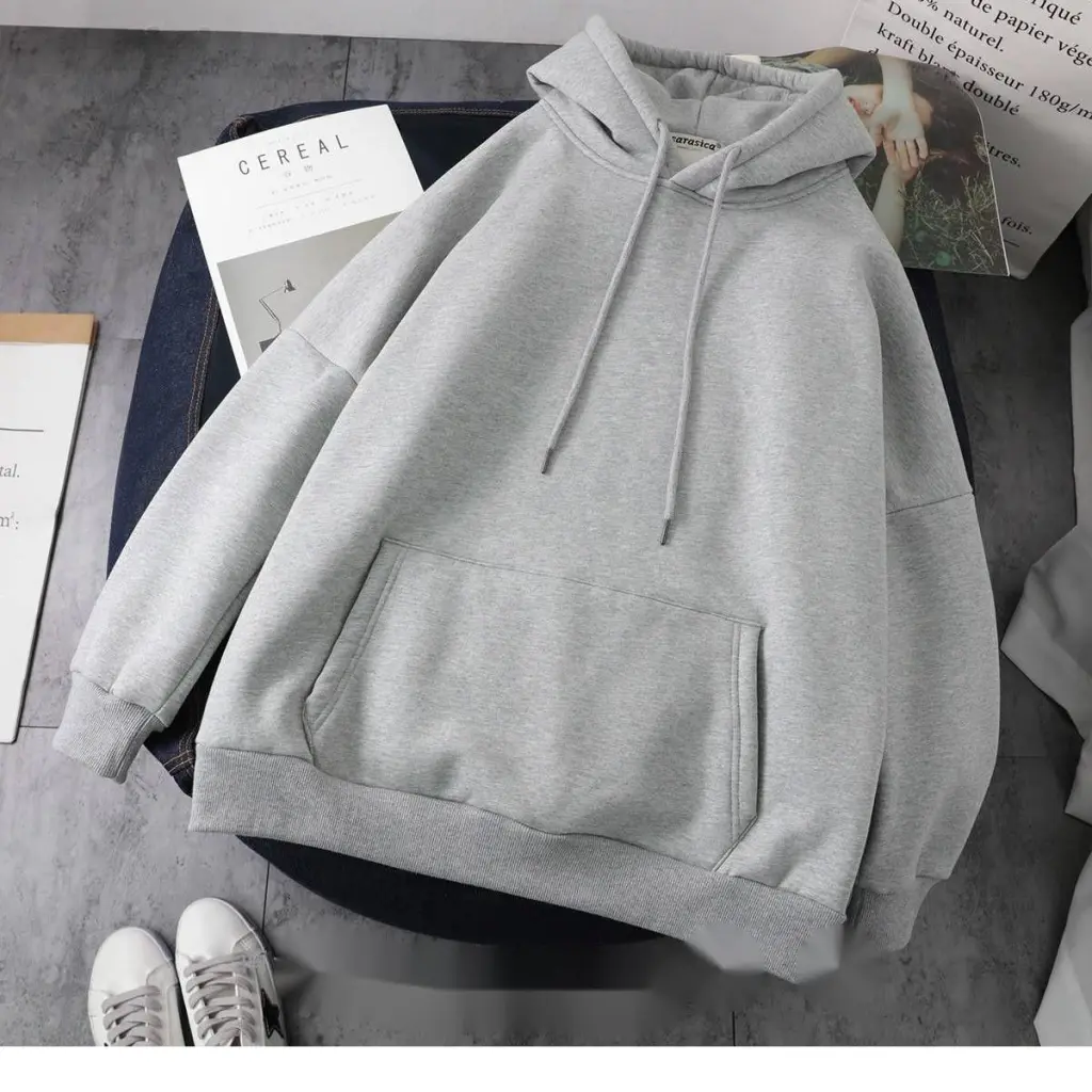 Autumn and winter plus velvet padded hooded sweater - Grey
