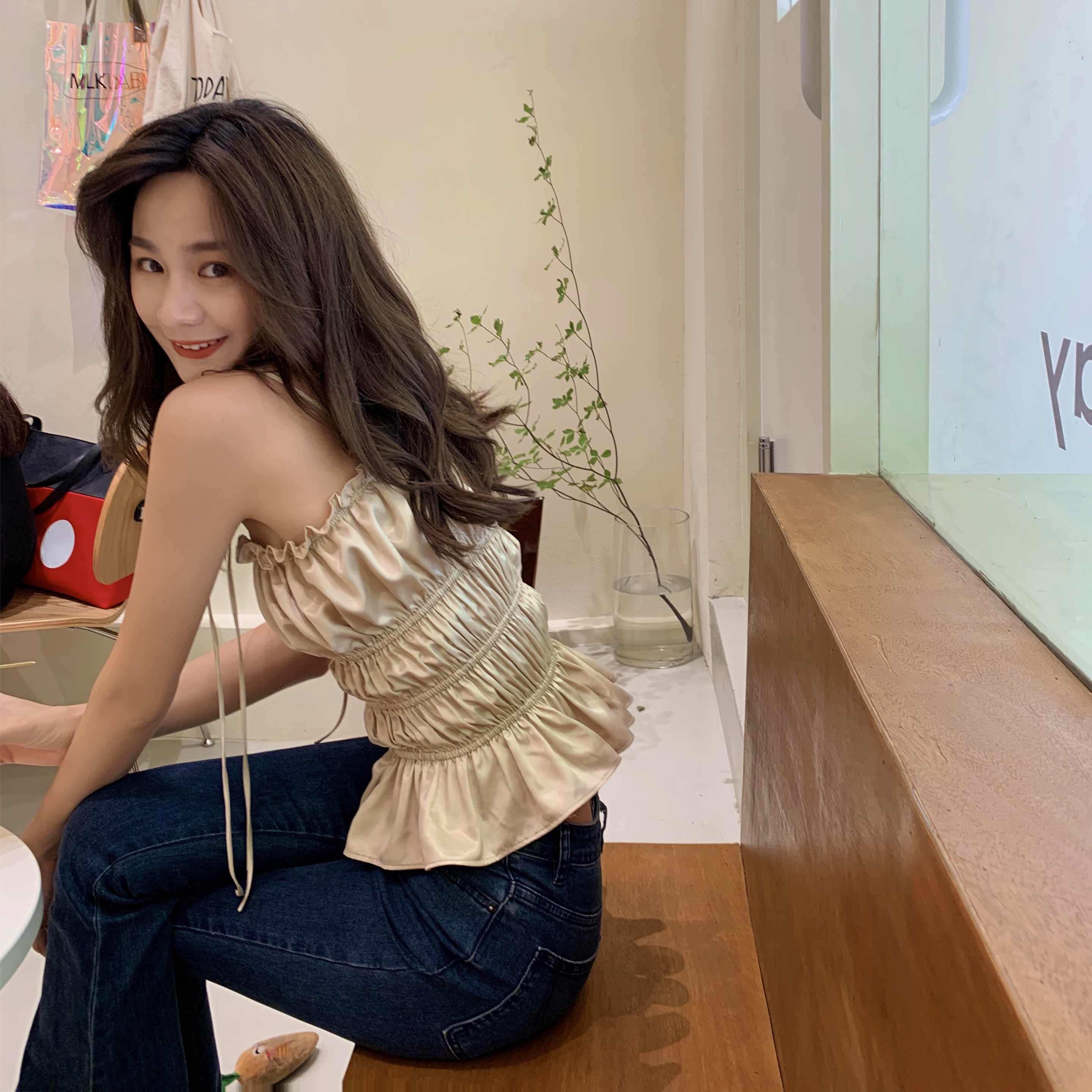 French  Back Camisole Satin Strapless Tube Top