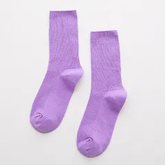 Candy Rainbow Color Mid-calf Cotton Socks - Purple - View 1