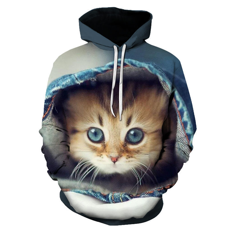 Digital Printed Hooded Sweater Animal Cat