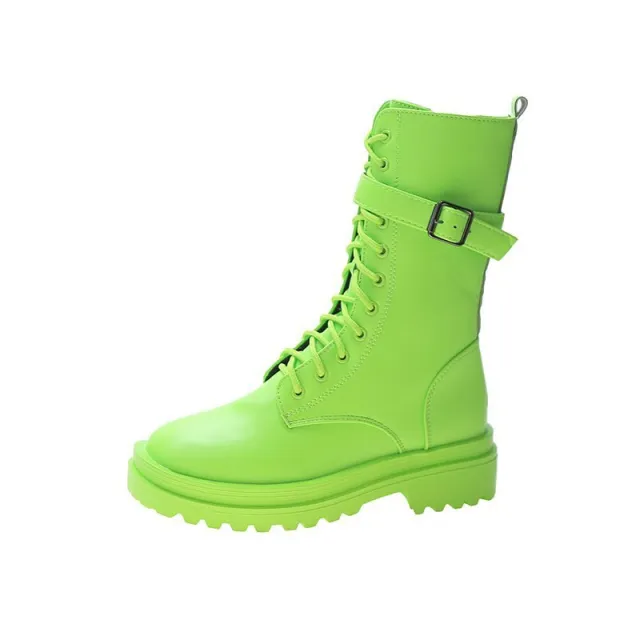 Mid tube zipper motorcycle boots Green - Shop at LoveMi