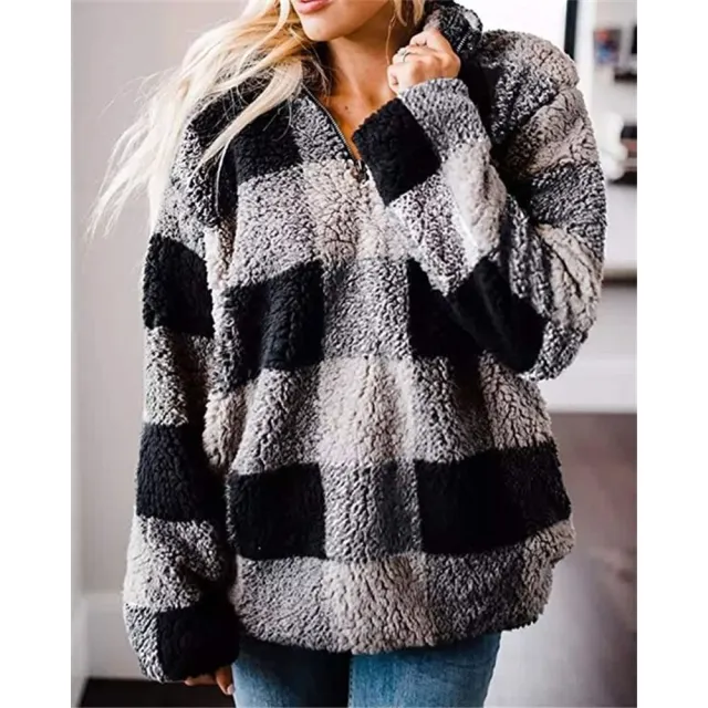 Turtleneck pullover plush sweater coat Black - Shop at LoveMi