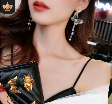 European and American fashion super fairy butterfly earrings Korean temperament long tassel earrings exaggerated wild earrings earrings female