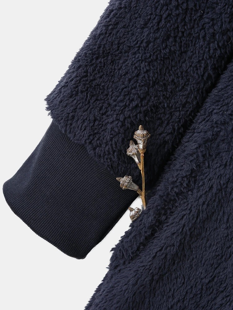 Hooded Zipper Printed Long-sleeved Double-faced Fleece Women's Loose Coat