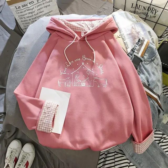 Loose plus fleece hooded long sleeved sweater 8Color L - Shop at LoveMi