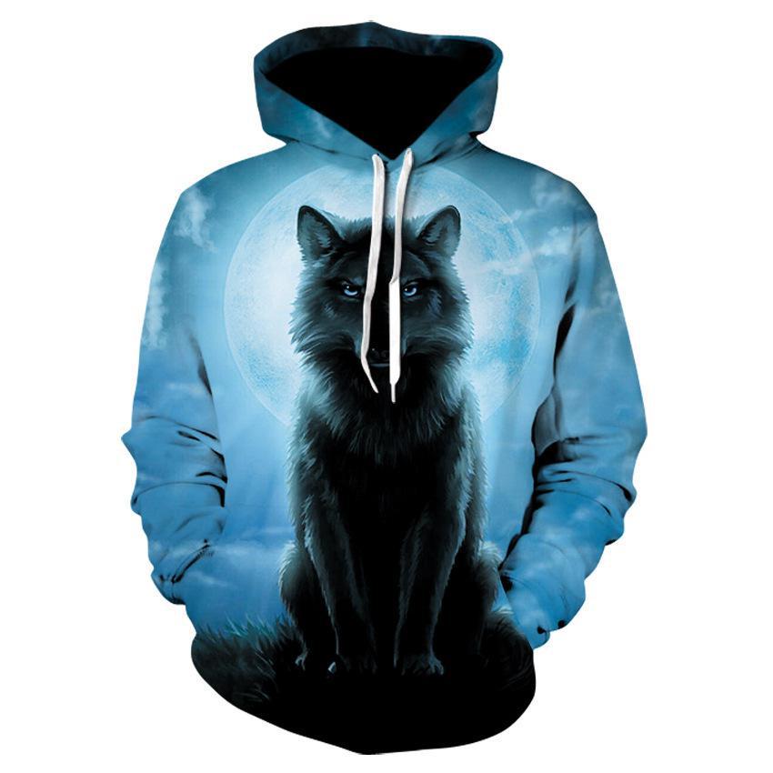 Loose Long Sleeve 3D Digital Print Hooded Pullover