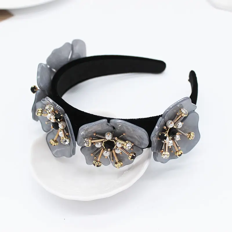 Acrylic Big Flower Diamond Geometric Ball Headband
