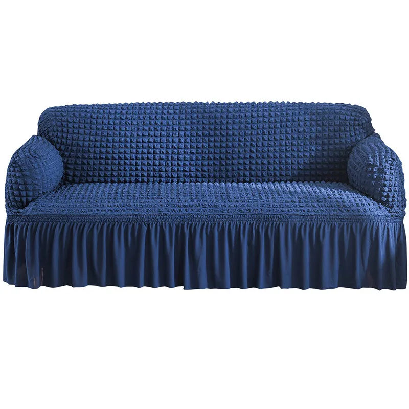 New Korean Universal Seersucker Skirt Sofa Cover - Dark Blue