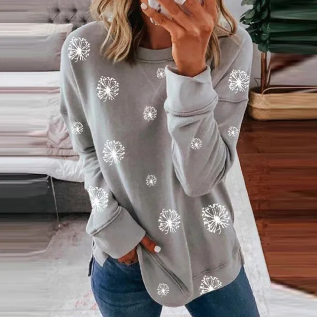 Explosive Christmas Print Long Sleeve Round Neck Sweatshirt Grey - Shop at LoveMi