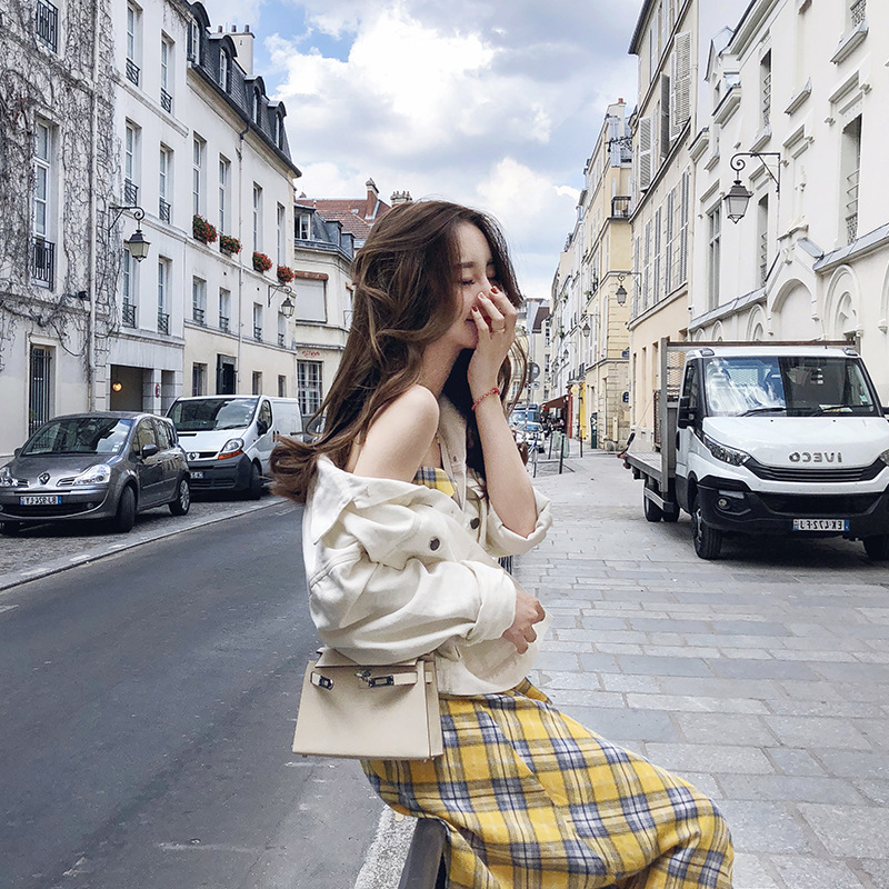 Women's Mini Plaid Sling Strapless Waist Slim Skirt