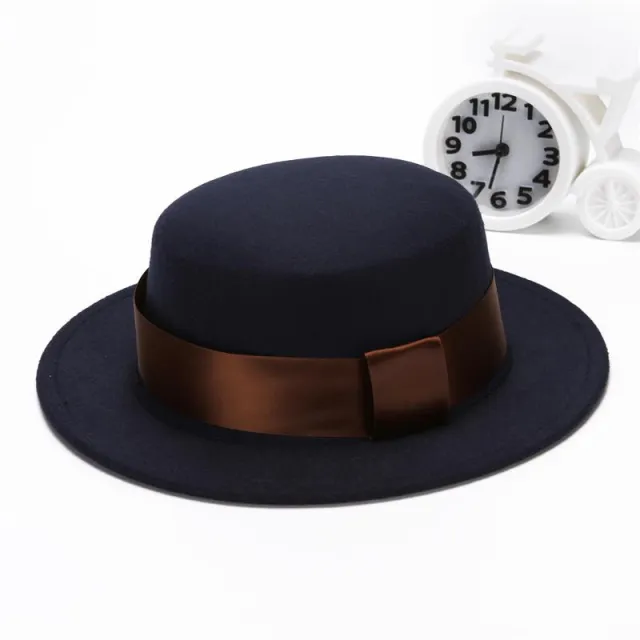 Solid color woolen top hat and flat brim hat Blue - Shop at LoveMi