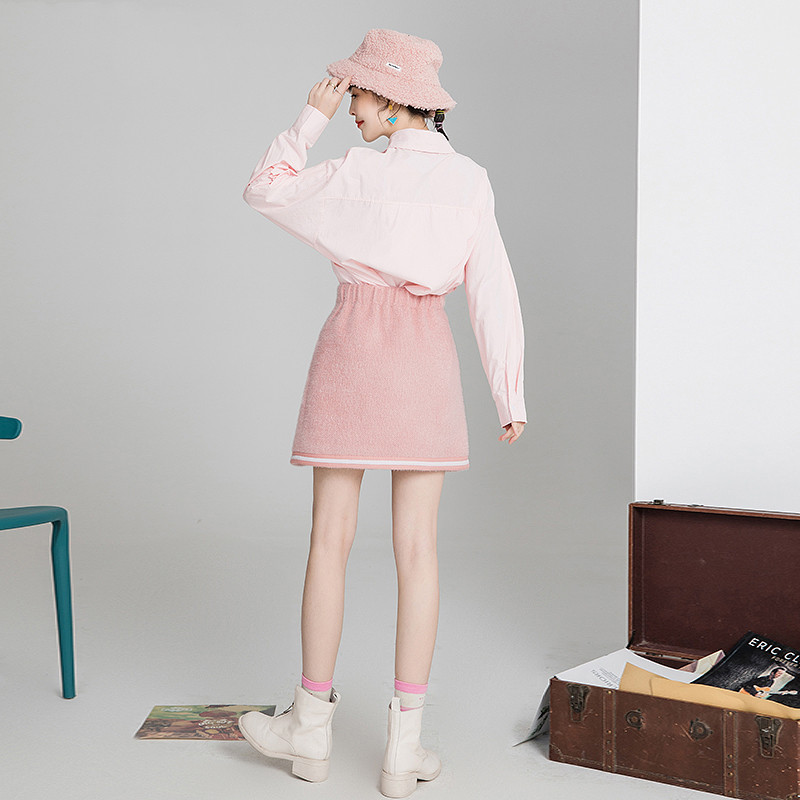 Textured ribbon woolen A-line skirt skirt