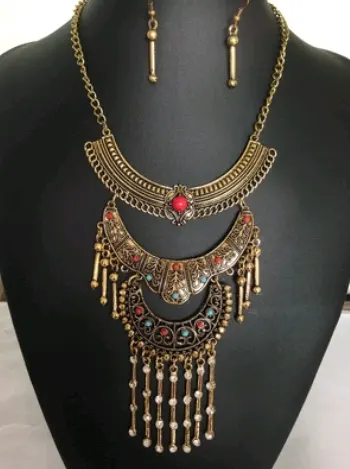 Vintage Turquoise Diamond Female Necklace Earrings Set National Diamonds